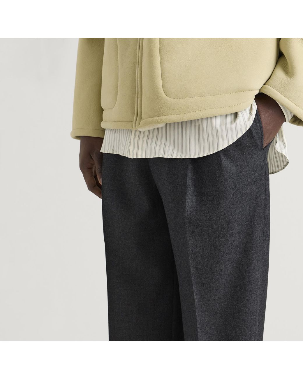 Auralee Gray Light Wool Pleated Trousers for men