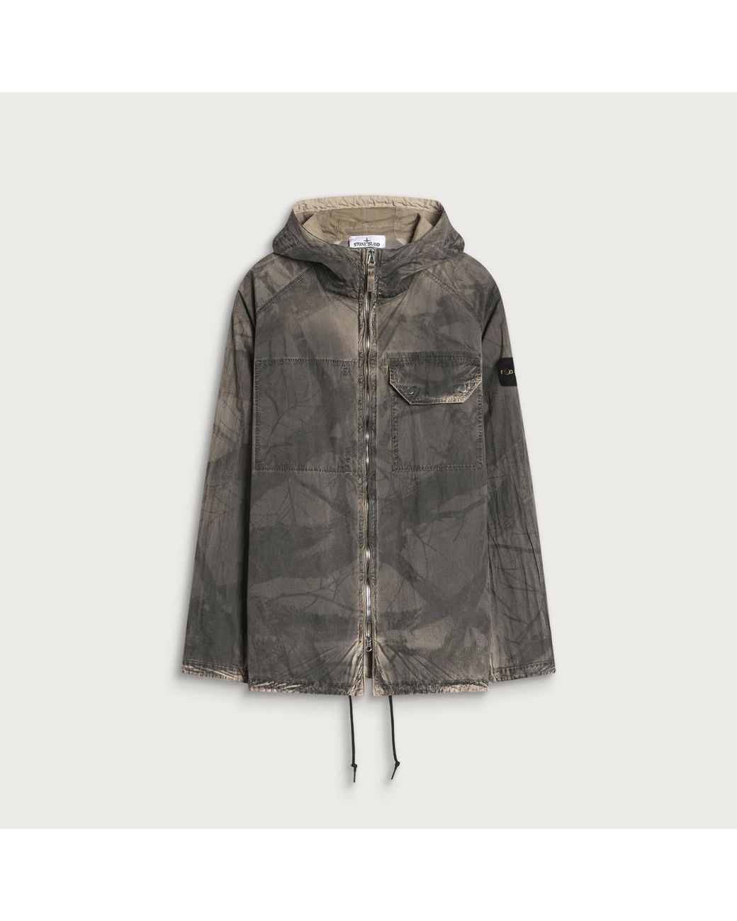 Stone Island Gray Laser Forest Camo Crinkle Reps-Tc Hooded Jacket for men