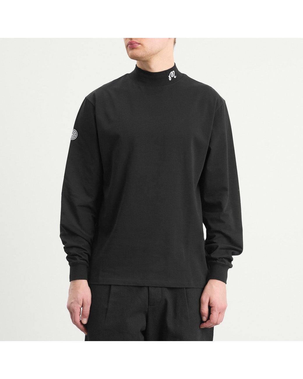 Malbon Black Upland Mock Neck Long Sleeve T-Shirt for men