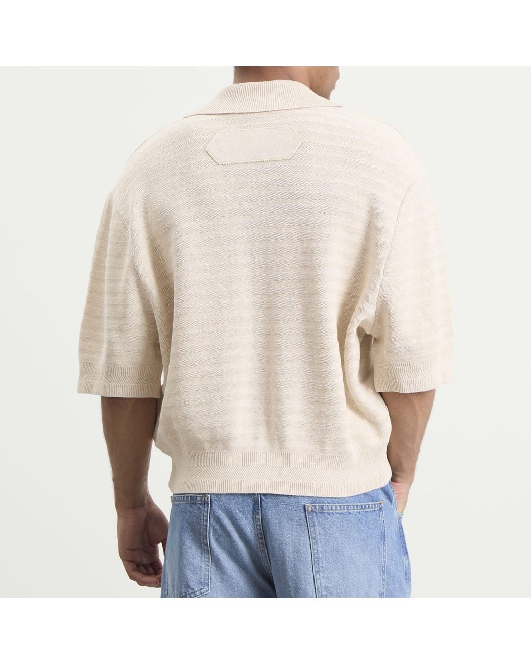 Jacquemus Natural Chevron Cotton Silk Knit Polo Shirt for men