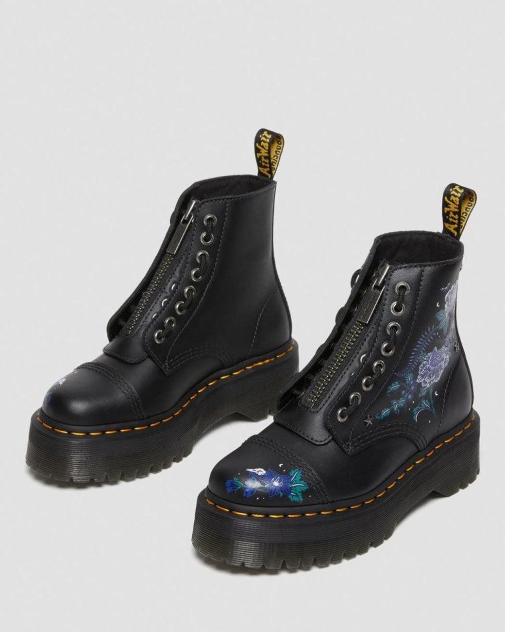 Dr. Martens Sinclair Floral-embroidered Leather Ankle Boots in Black | Lyst