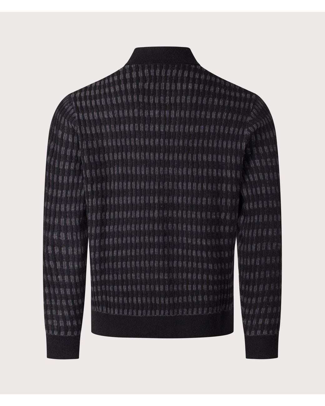 Wax London Blue Tristan Rib Check Button Down Knitted Polo for men