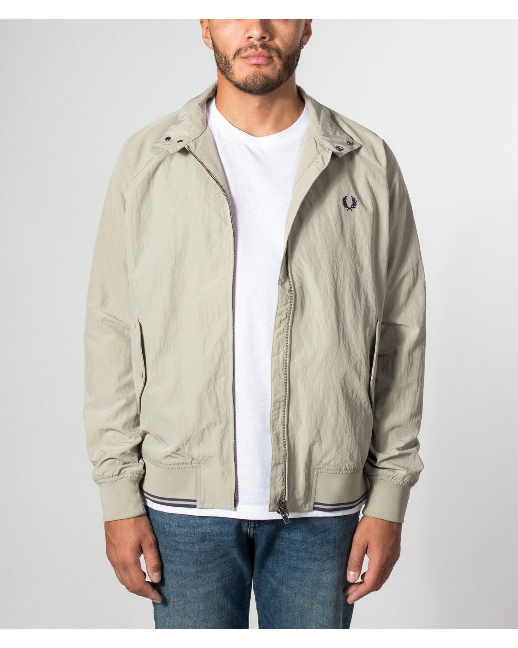 Fred Perry Natural Regular Fit Crinkle Nylon Harrington Jacket for men
