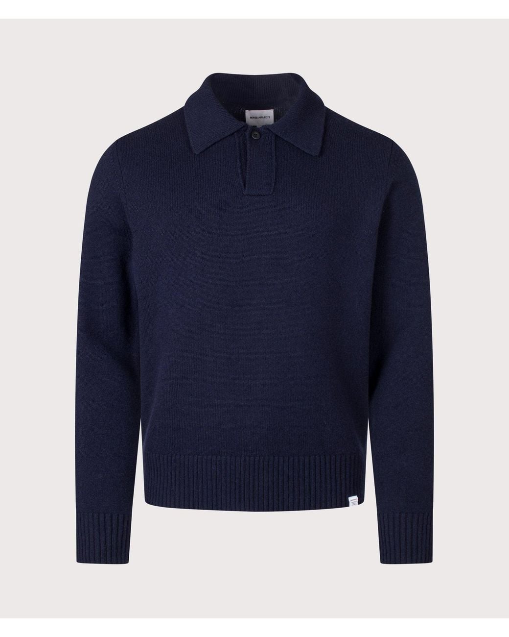 Norse Projects Blue Relaxed Fit Ristinge Long Sleeve Merino Knitted Polo Shirt for men