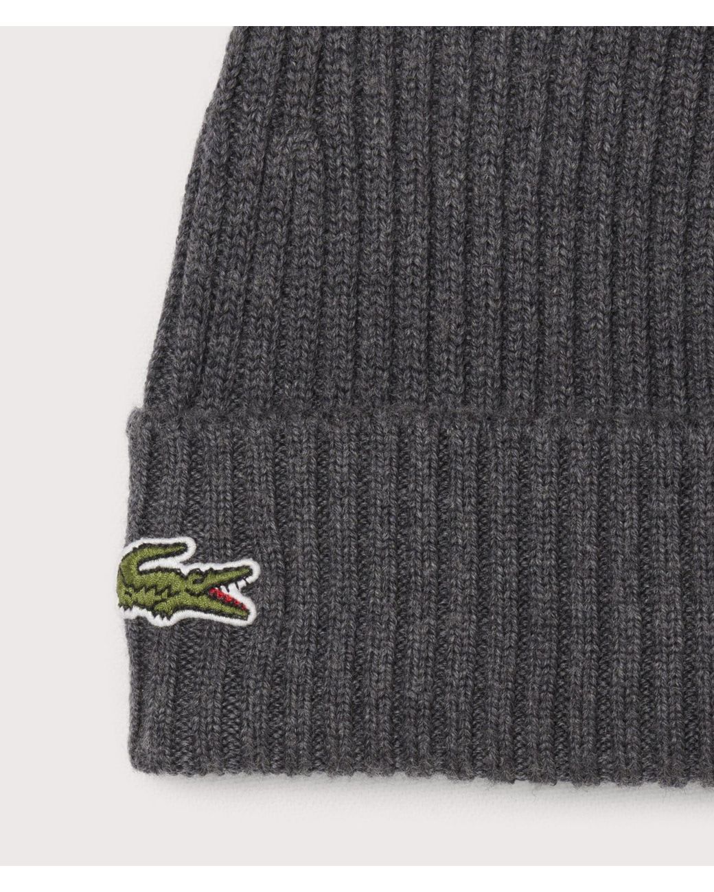 Lacoste Gray Rib Knit Brushed Wool Beanie for men