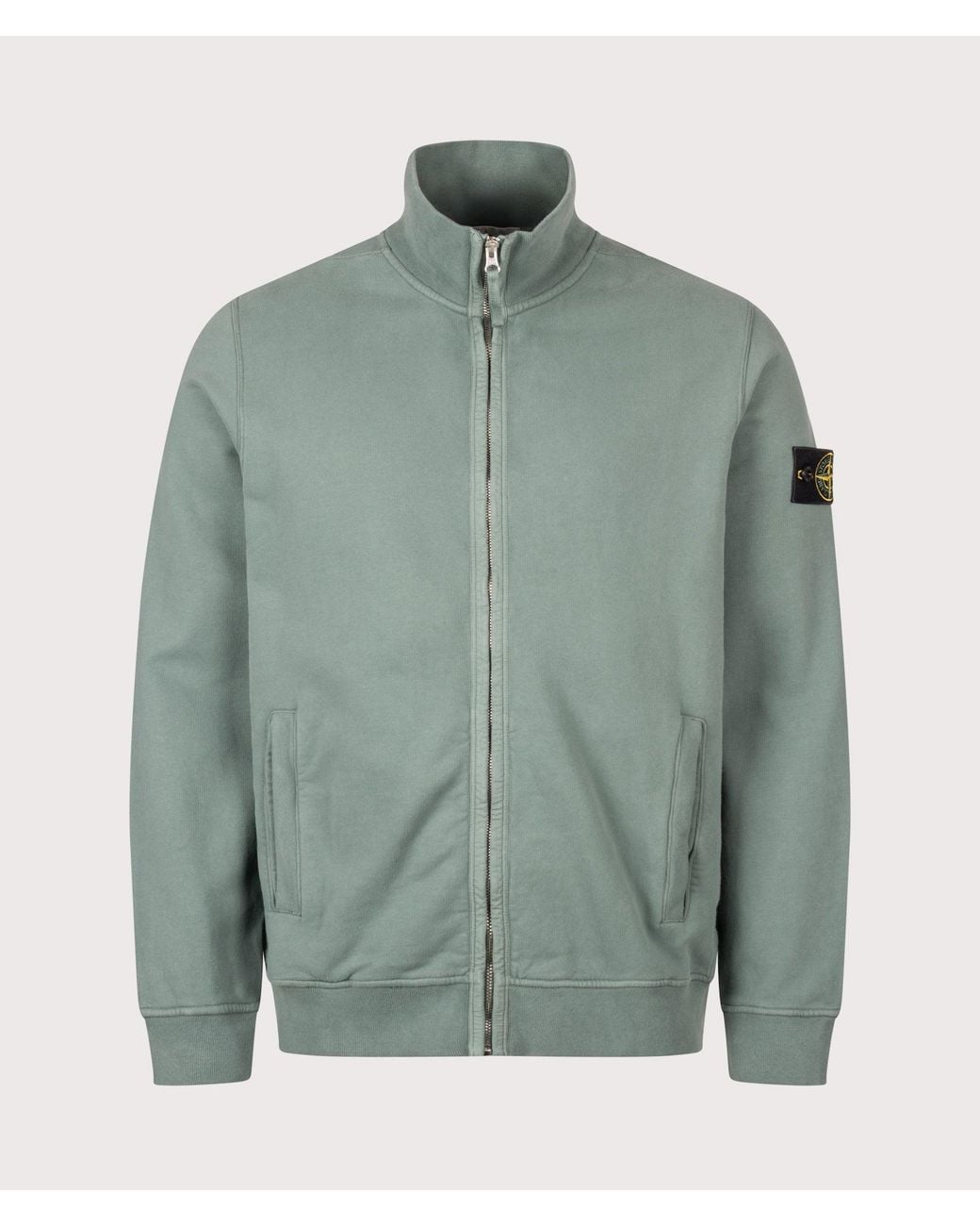 Stone Island Green Brushed Cotton Zip Through Track Top for men