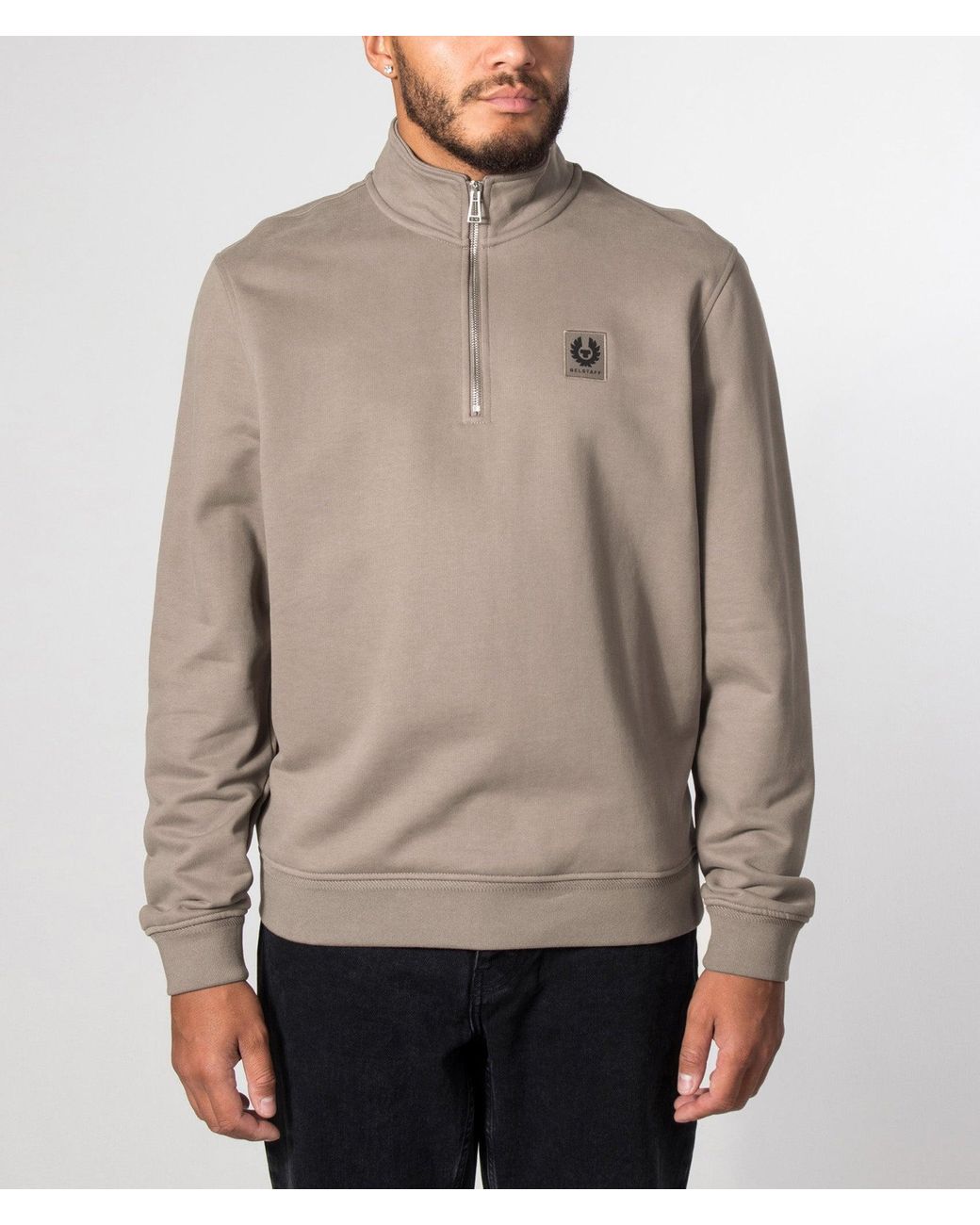 Belstaff Gray Regular Fit Quarter Zip Sweatshirt for men