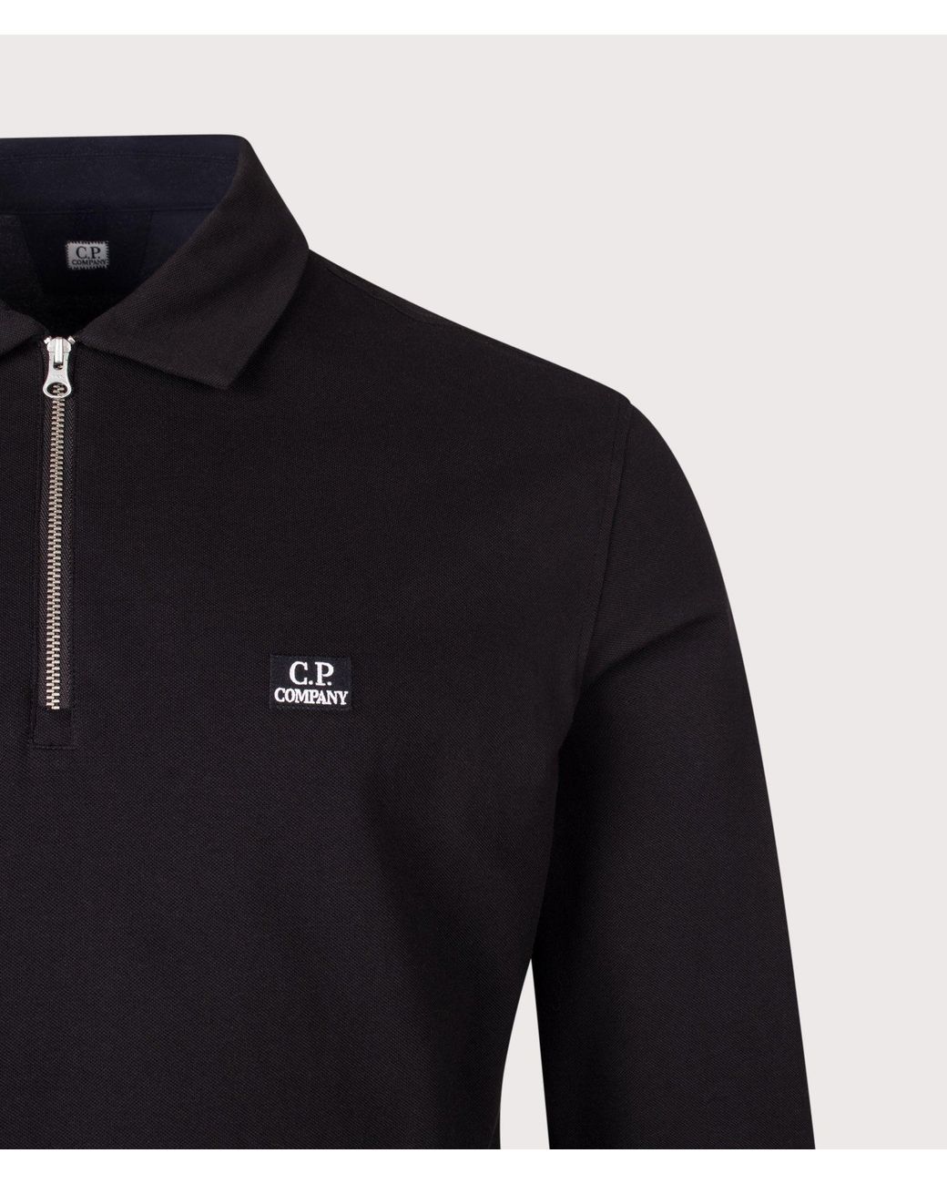 C P Company Blue Long Sleeve Stretch Piquet Zip Polo Shirt for men