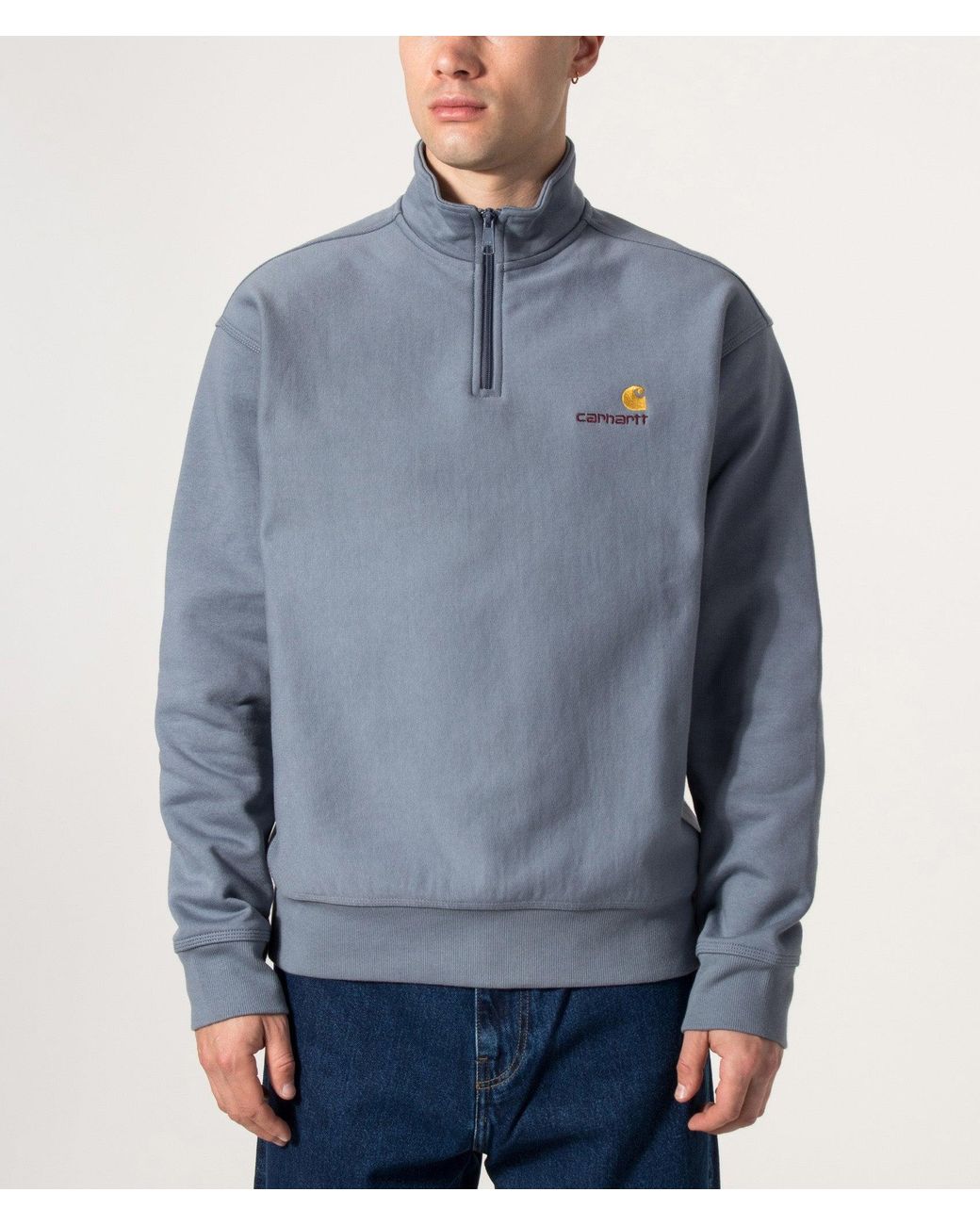 Carhartt Blue Loose Fit Quarter Zip American Script Sweatshirt for men