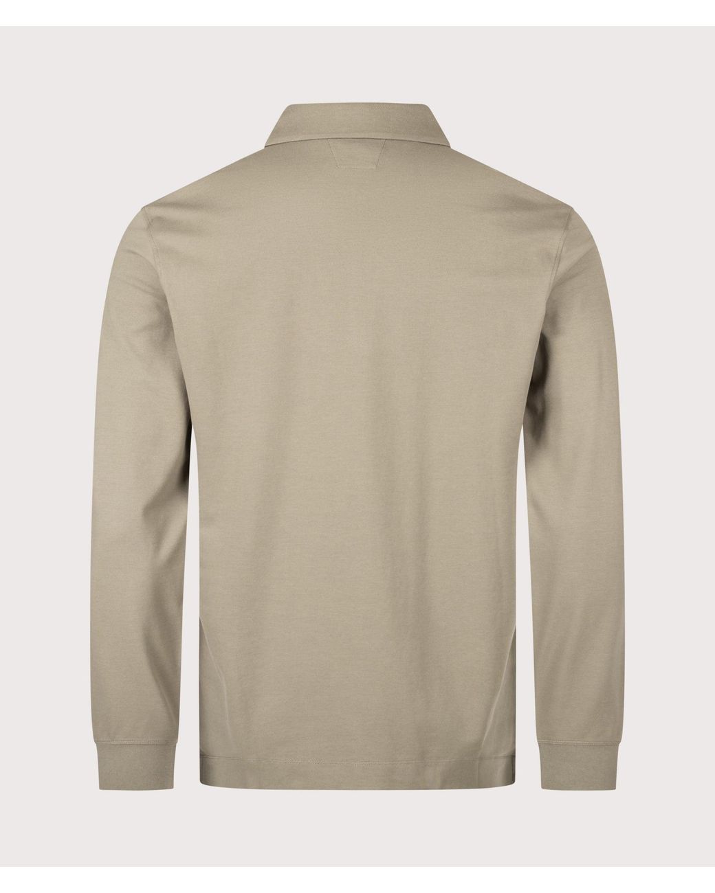 C P Company Natural Long Sleeve Stretch Piquet Zip Polo Shirt for men