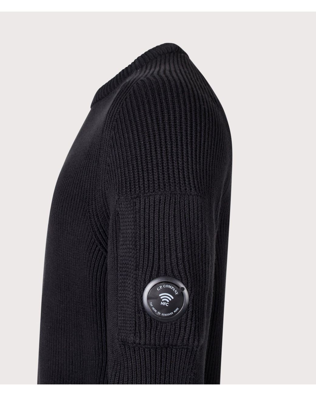 C P Company Blue Full Rib Cotton Crewneck Lens Jumper for men