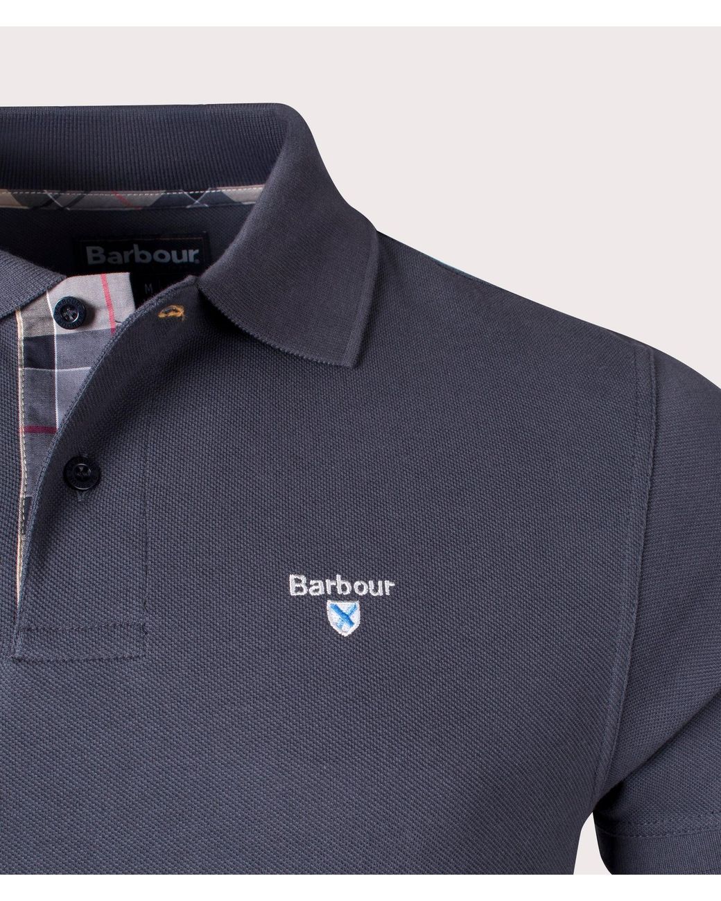 Barbour Blue Tartan Placket Pique Polo Shirt for men