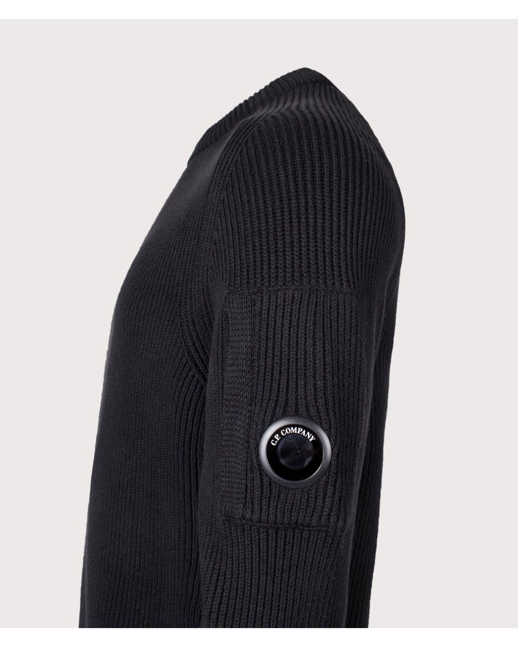 C P Company Blue Full Rib Cotton Crewneck Lens Jumper for men