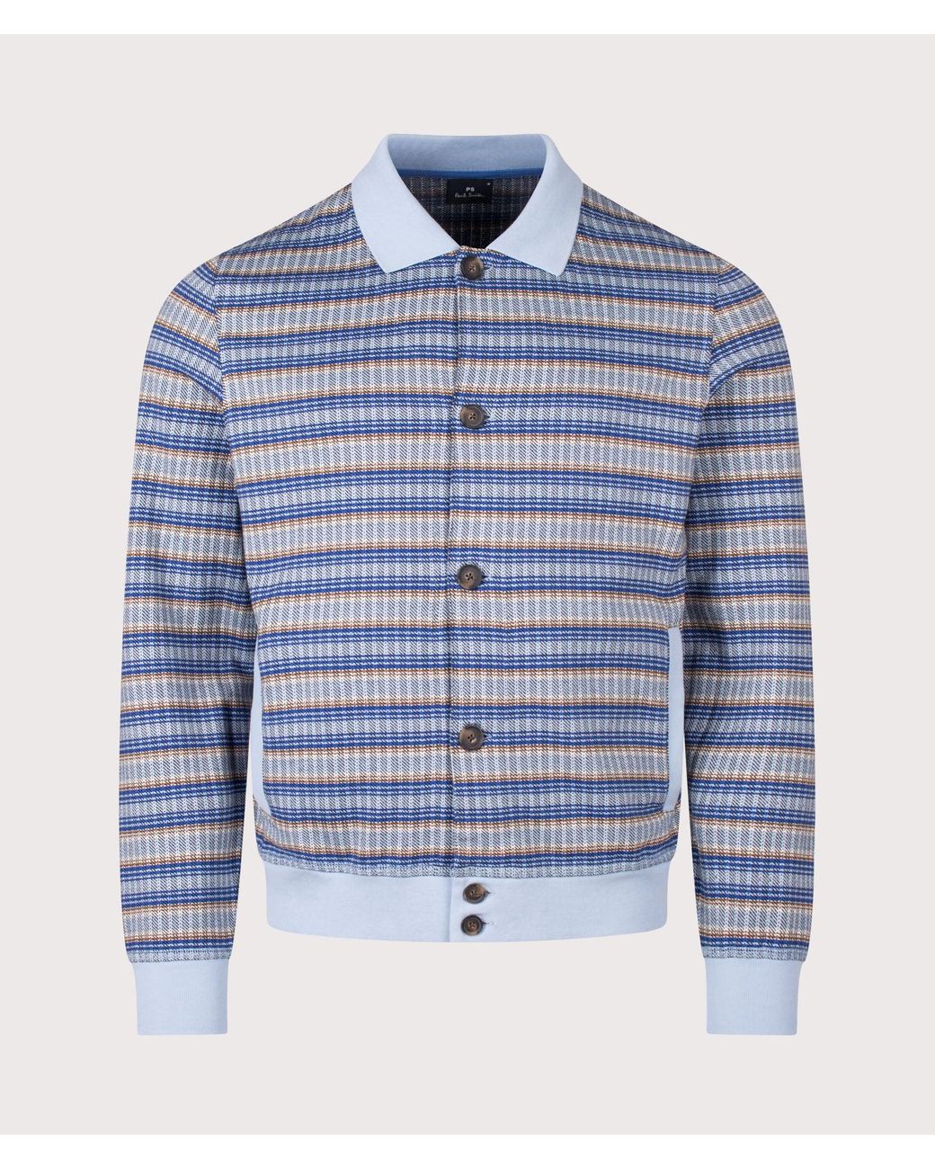 Paul Smith Blue Button Down Textured Stripe Cardigan for men