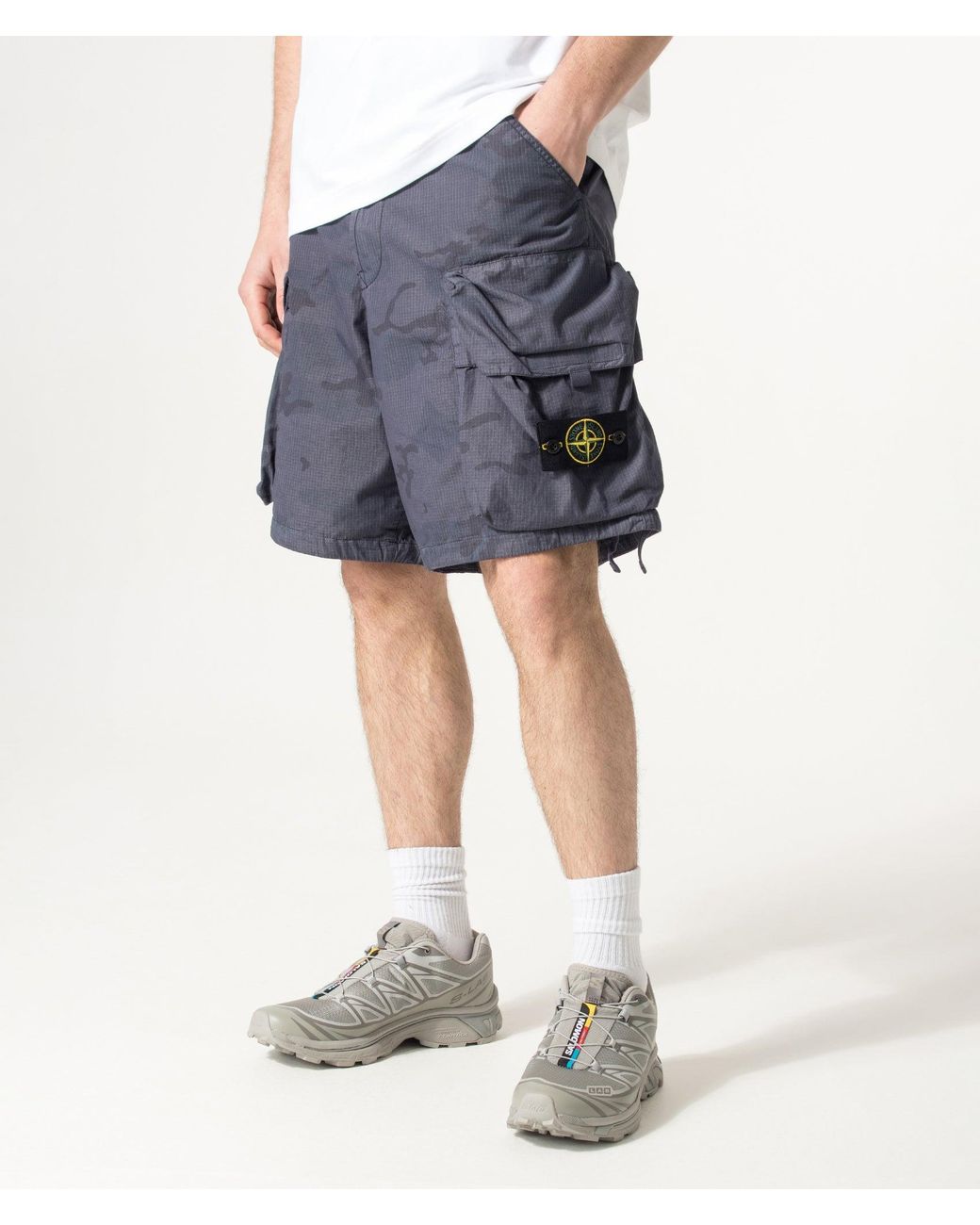 Stone Island Blue Cotton Nylon Micro Ripstop Cargo Shorts for men