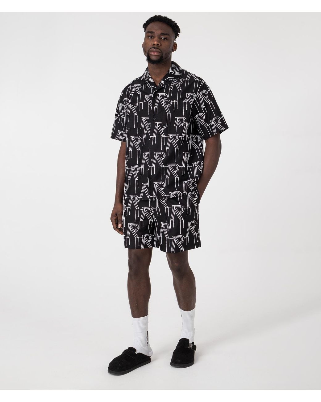 Represent Black Embroidered Initial Tailored Shorts for men