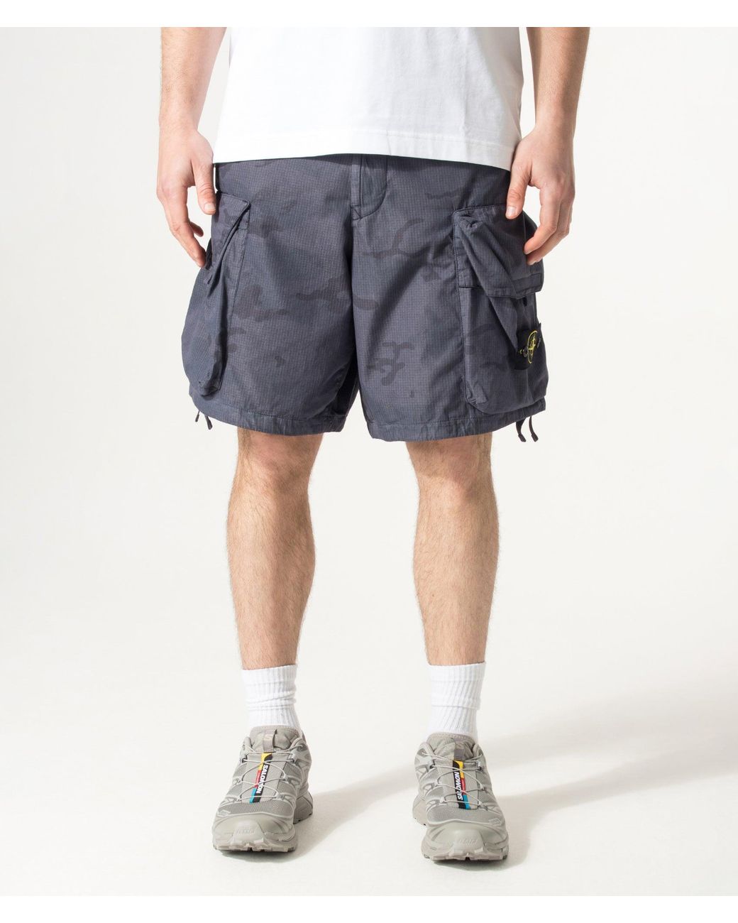 Stone Island Blue Cotton Nylon Micro Ripstop Cargo Shorts for men