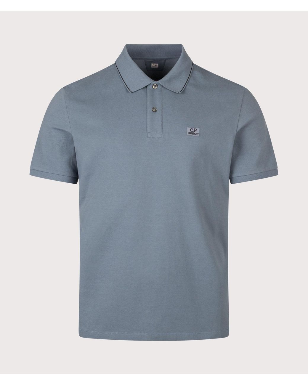 C P Company Blue Regular Fit Stretch Piquet Striped Collar Polo Shirt for men