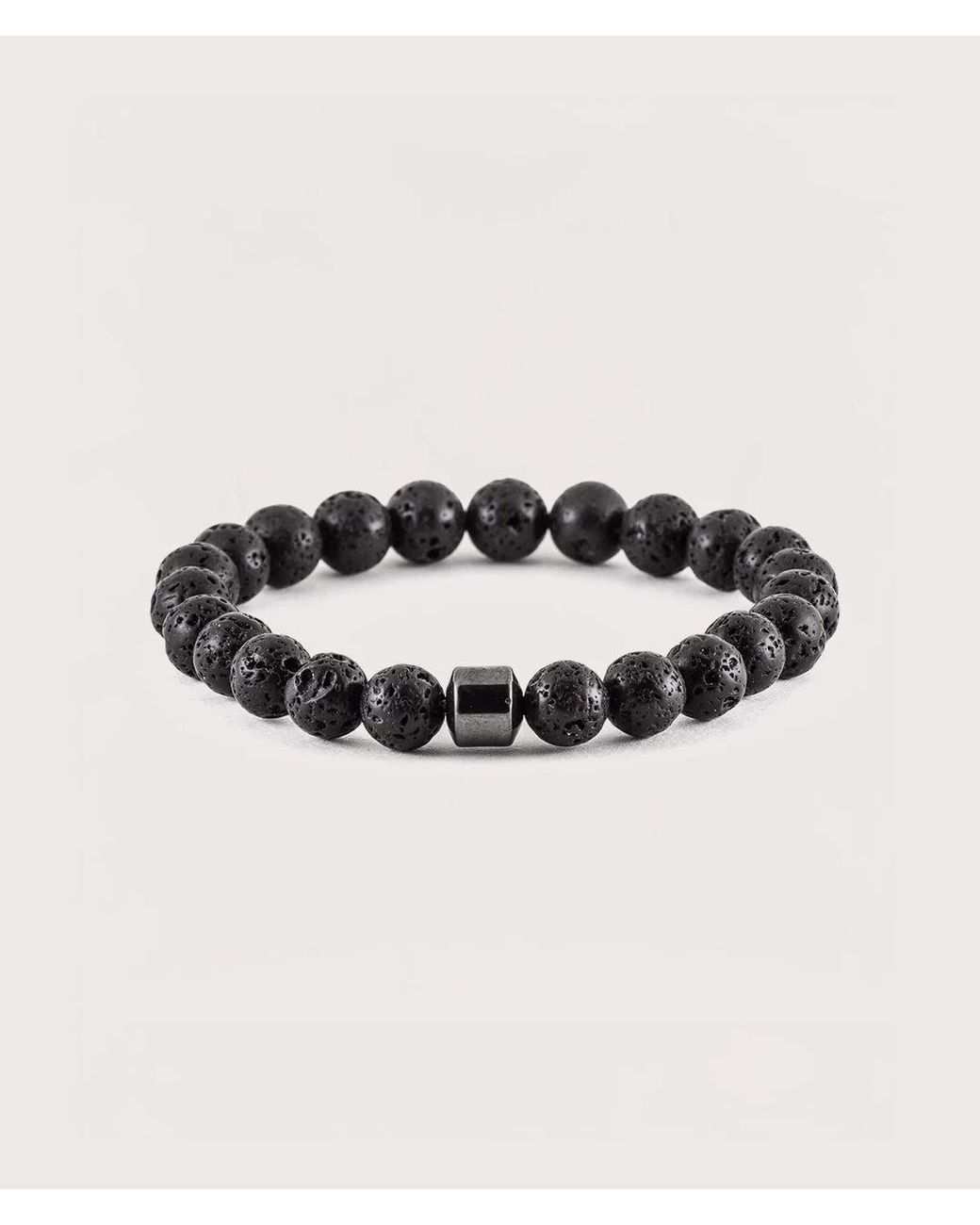 Mysterious Jeweller Black Lava Stone Beaded Stretch Bracelet for men