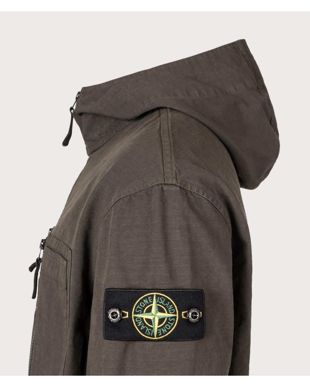Stone Island Gray Comfort Fit Organic Cotton Ripstop Hooded Overshirt for men