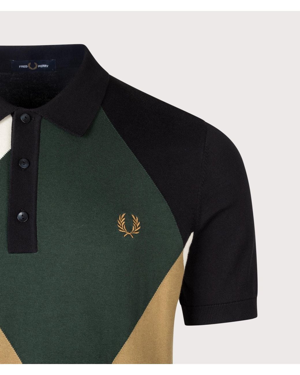 Fred Perry Green Regular Fit Offset Argyle Knitted Shirt for men