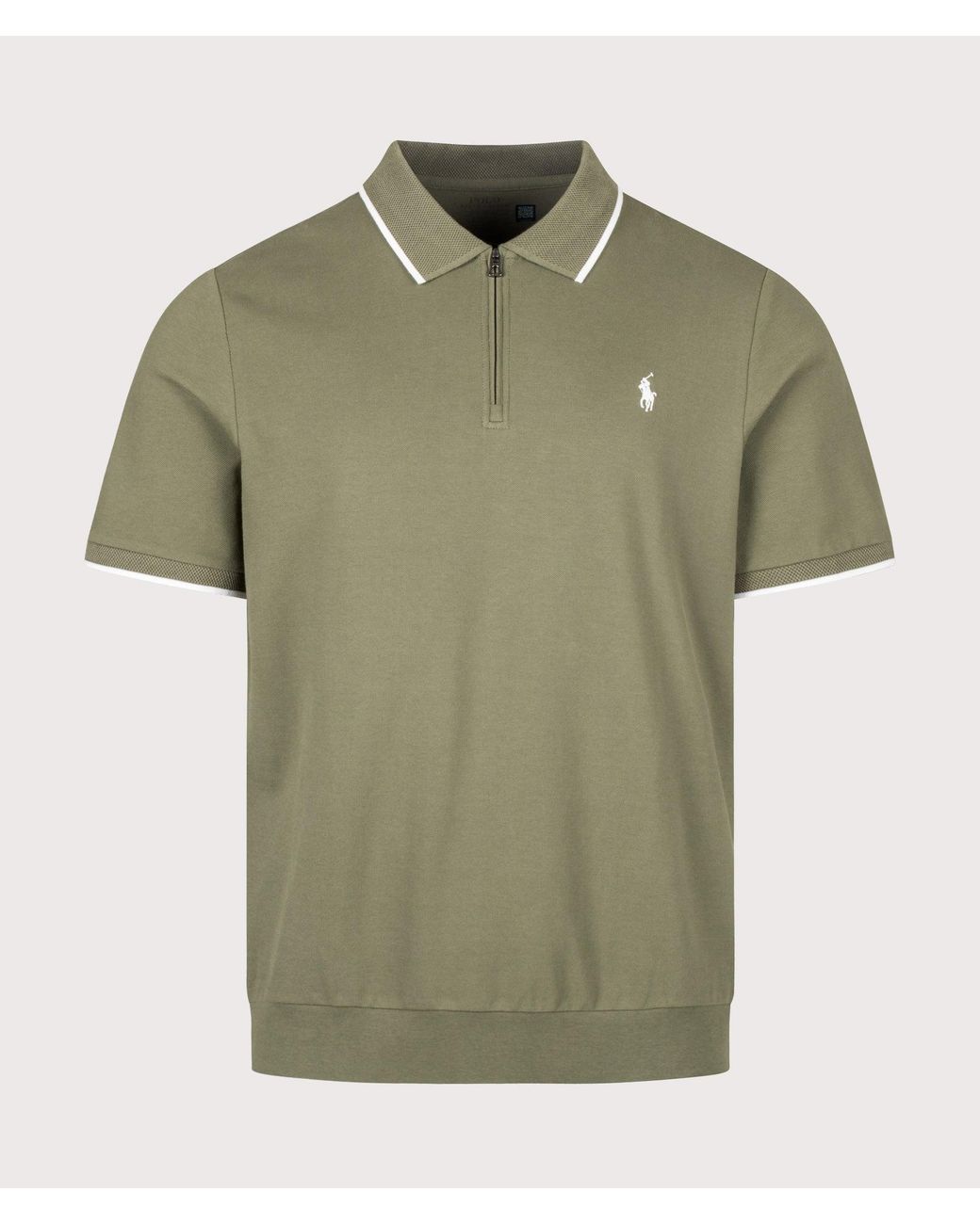 Polo Ralph Lauren Green Classic Fit Stretch Mesh Zip Neck Polo Shirt for men