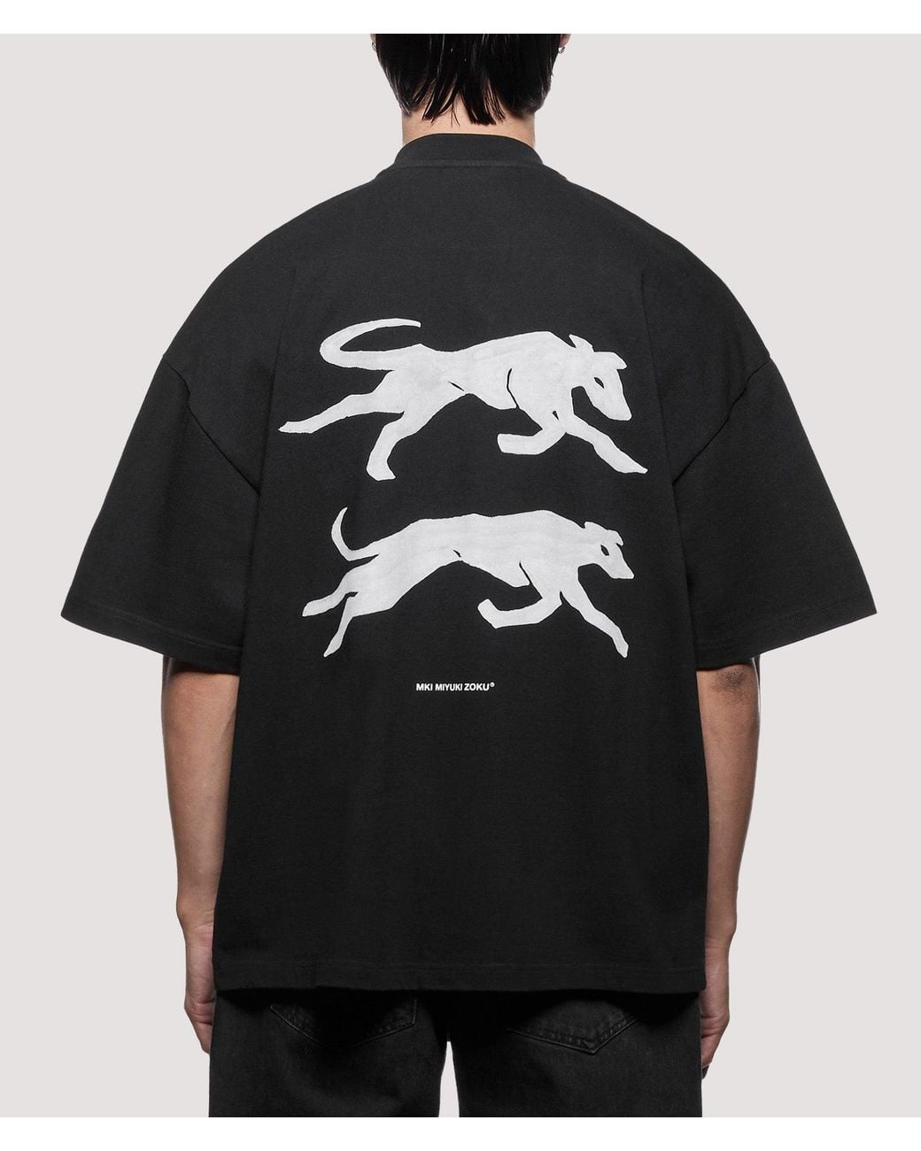 MKI Miyuki-Zoku Black Oversized Box Fit Greyhound T-Shirt for men