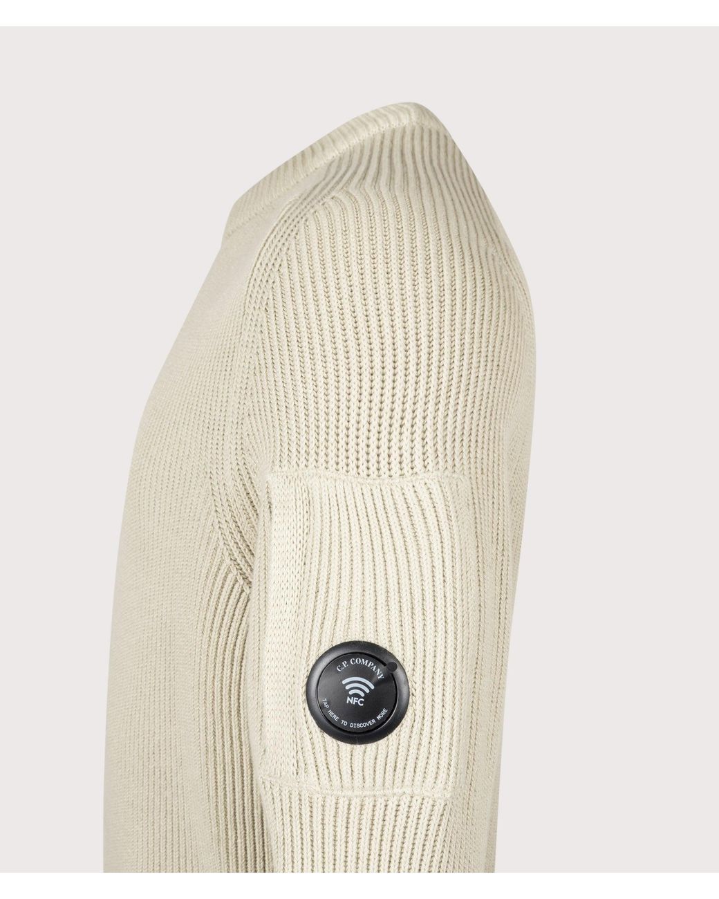 C P Company Natural Full Rib Cotton Crewneck Lens Jumper for men