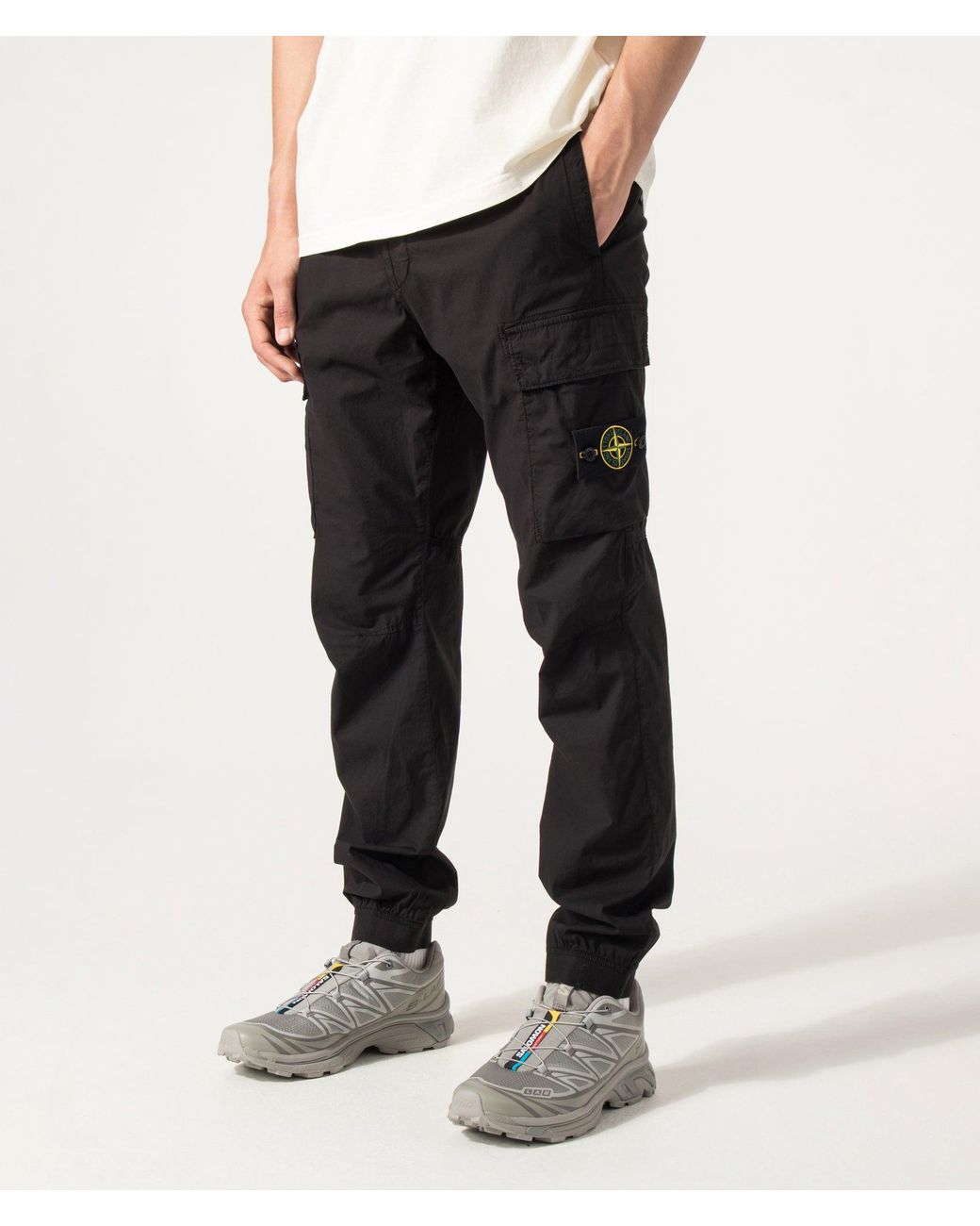 Stone Island Black Regular Tapered Fit Cargo Pants for men