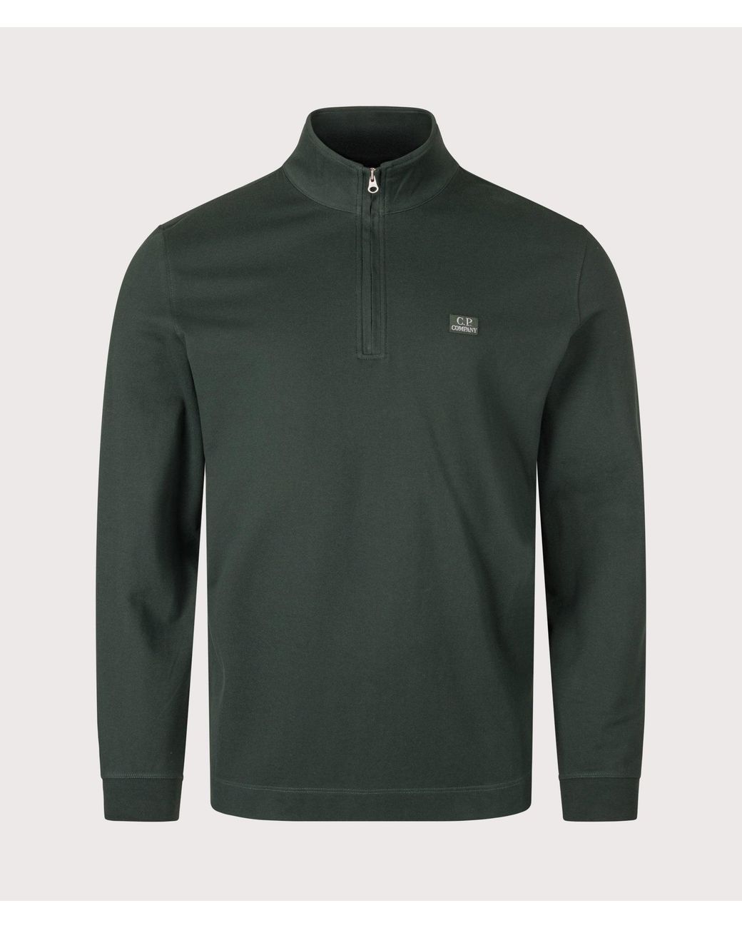 C P Company Green Stretch Piquet Quarter Zip Sweatshirt for men
