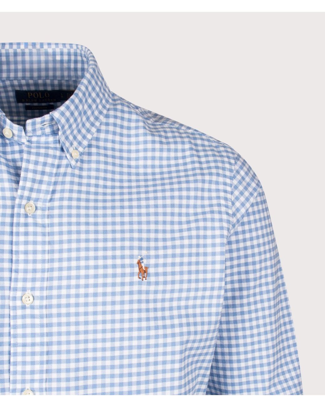 Polo Ralph Lauren Blue Custom Fit Gingham Oxford Shirt for men