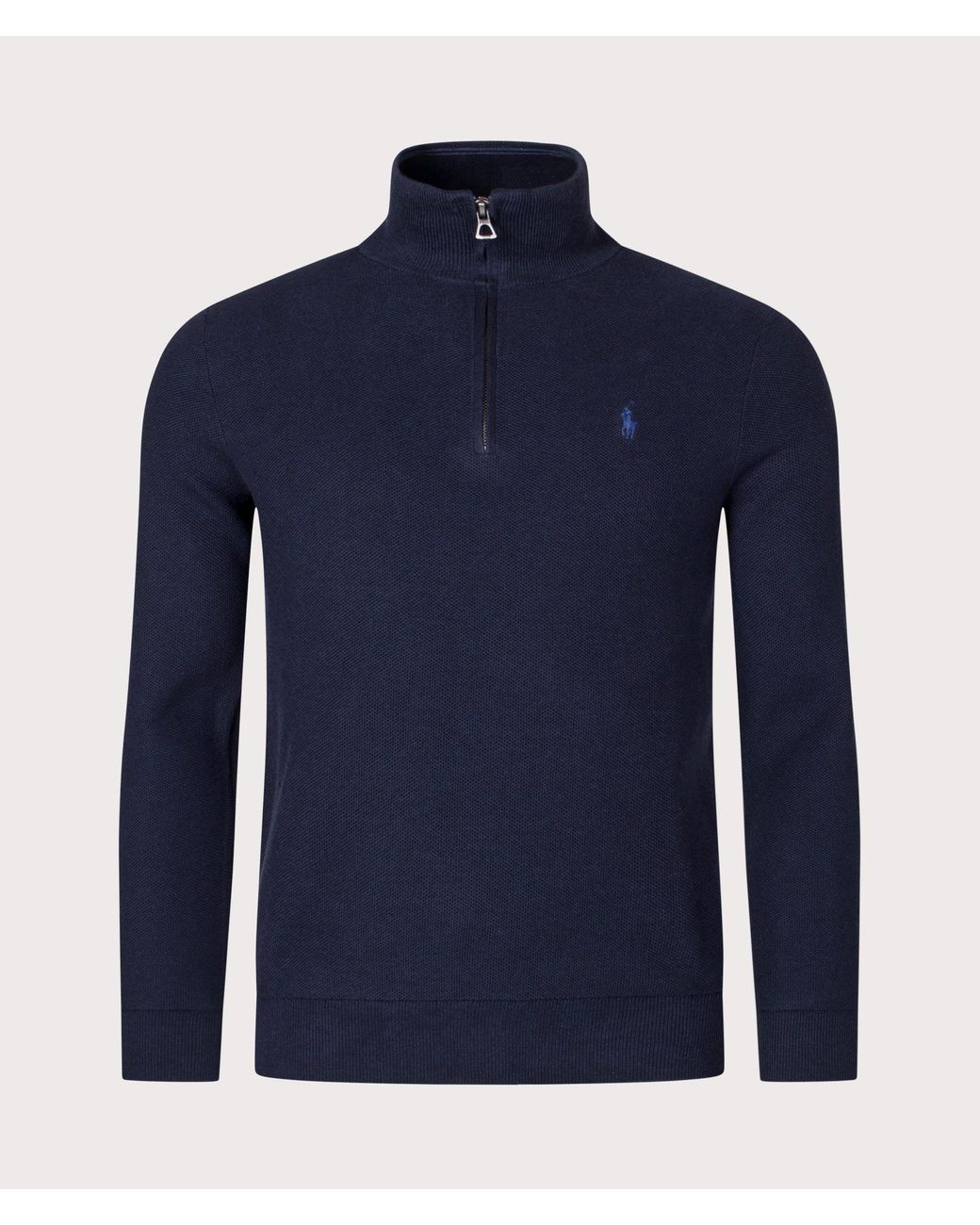 Polo Ralph Lauren Blue Quarter Zip Contrast Logo Knit for men