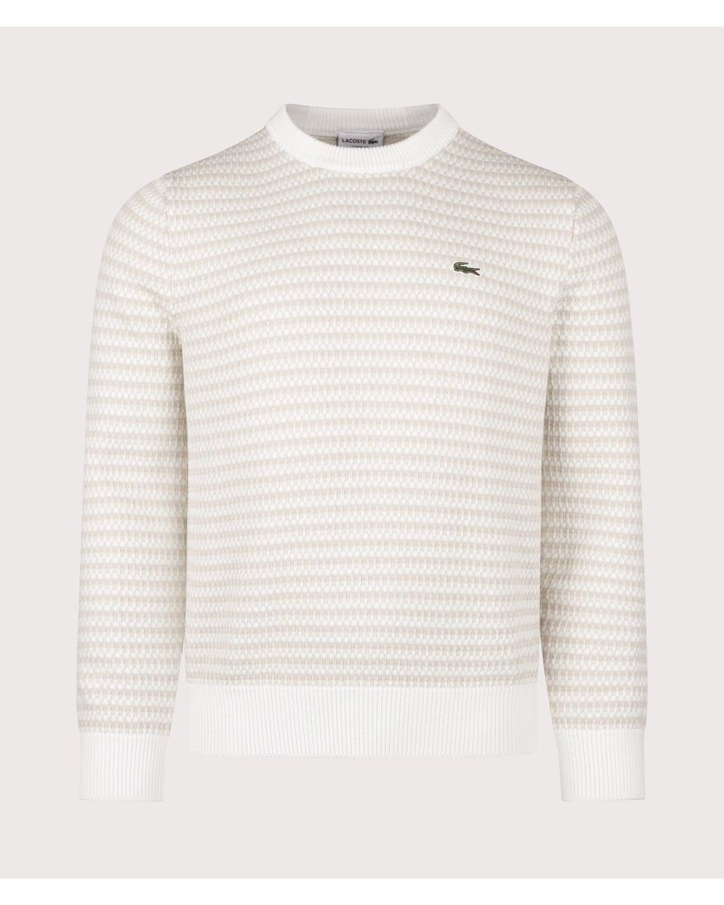 Lacoste White Regular Fit Stripe Knitted Jumper for men