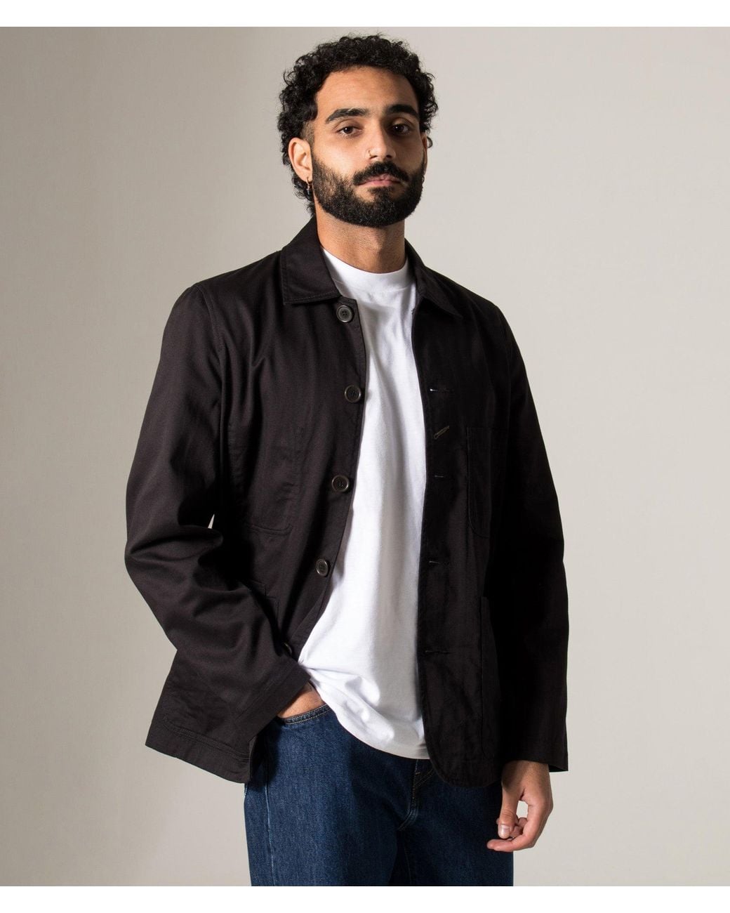 Universal Works Black Twill Bakers Jacket for men