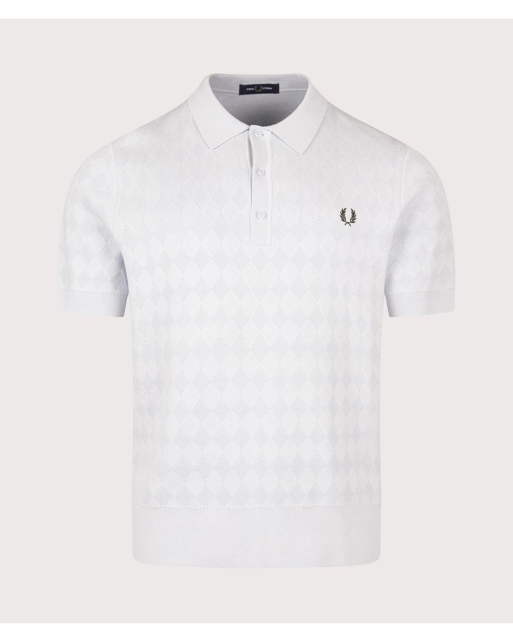 Fred Perry White Regular Fit Pointelle Knitted Polo Shirt for men