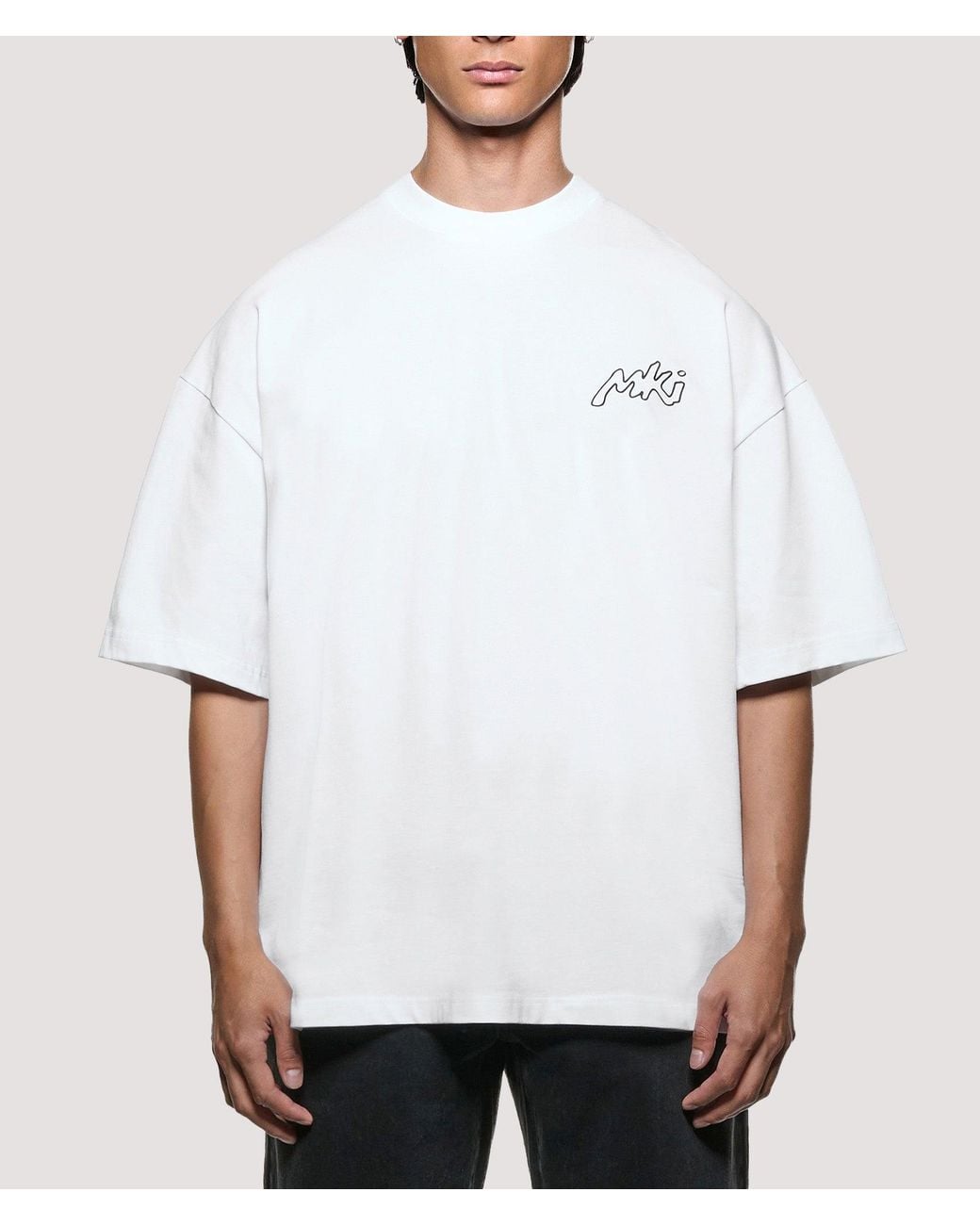 MKI Miyuki-Zoku White Oversized Box Fit Ink Line T-Shirt for men