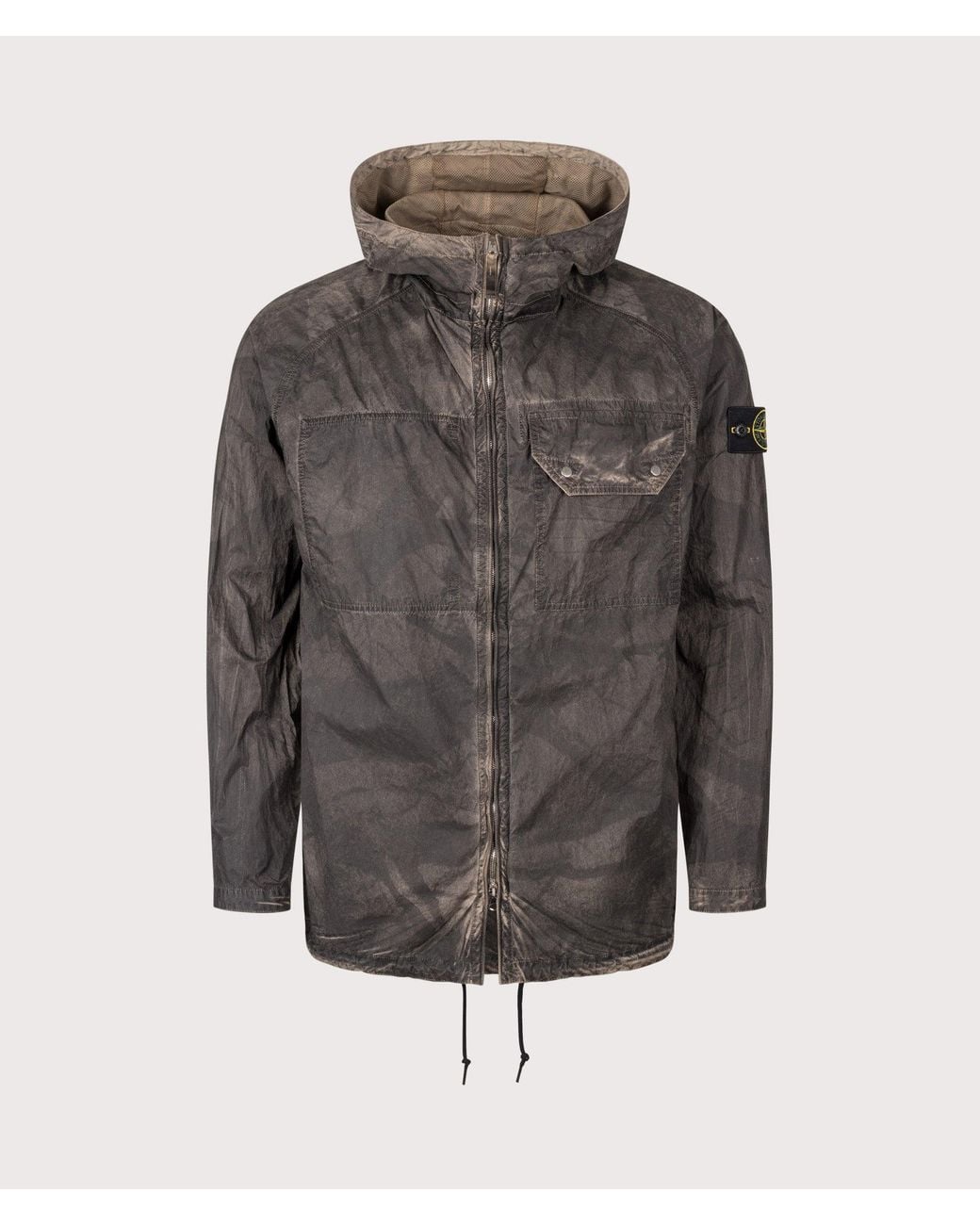 Stone Island Gray Comfort Fit Laser Forest Camo Crinkle Reps-Tc Overshirt for men