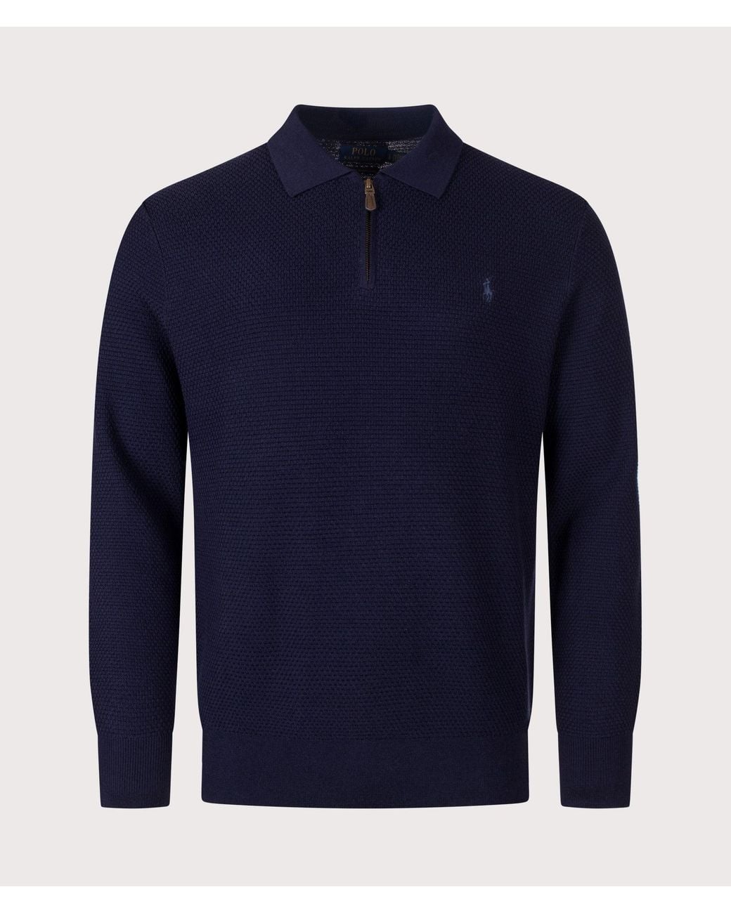 Polo Ralph Lauren Blue Regular Fit Merino Wool Polo Collar Jumper for men
