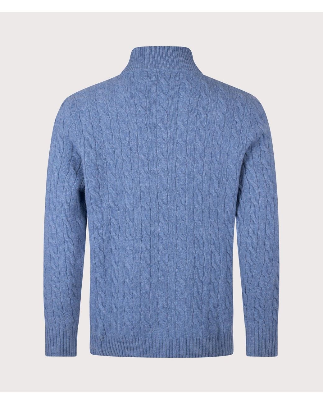 Polo Ralph Lauren Blue Cashmere Blend Quarter Zip Cable Knit Jumper for men