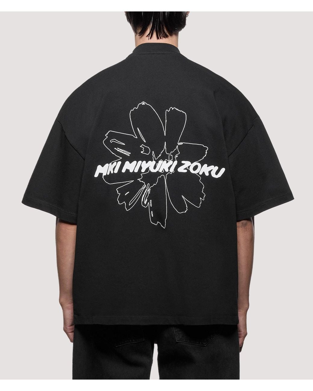 MKI Miyuki-Zoku Black Oversized Box Fit Wildflower T-Shirt for men