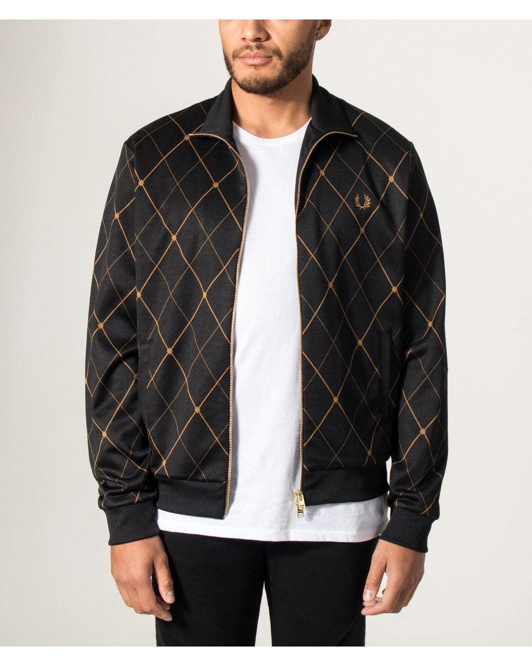 Fred Perry Black Regular Fit Argyle Track Jacket for men