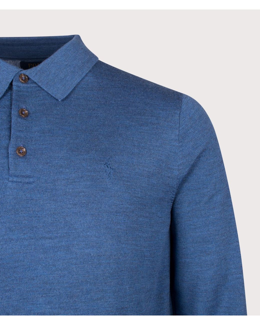 Polo Ralph Lauren Blue Regular Fit Knitted Long Sleeve Polo Shirt for men