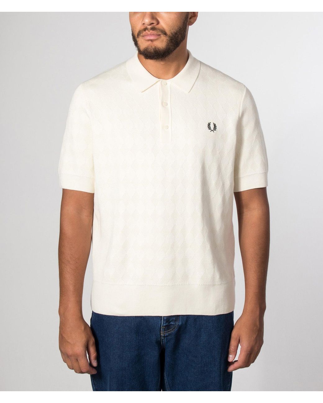 Fred Perry Natural Regular Fit Pointelle Knitted Polo Shirt for men