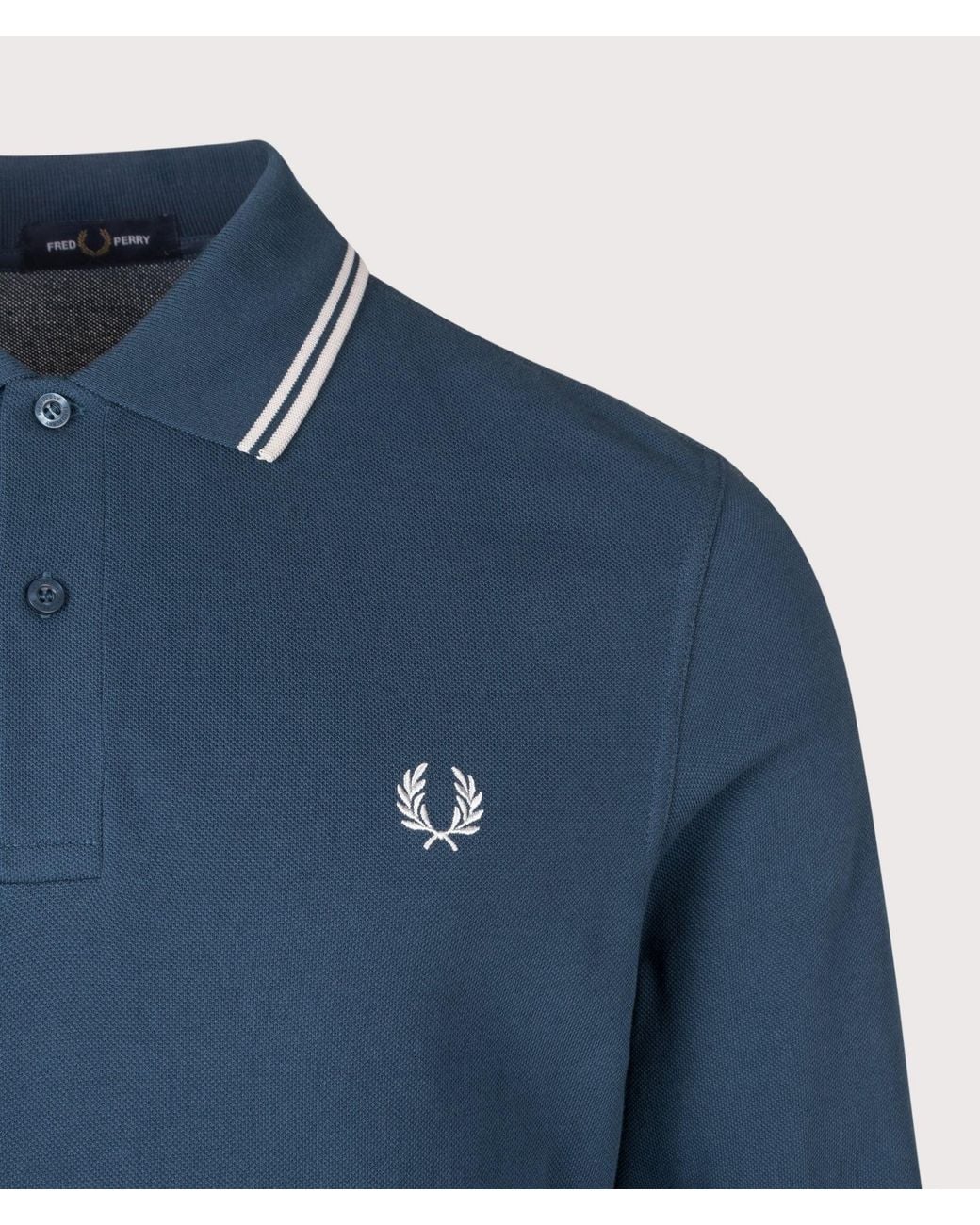 Fred Perry Blue Regular Fit Long Sleeve Twin Tipped Polo Shirt for men