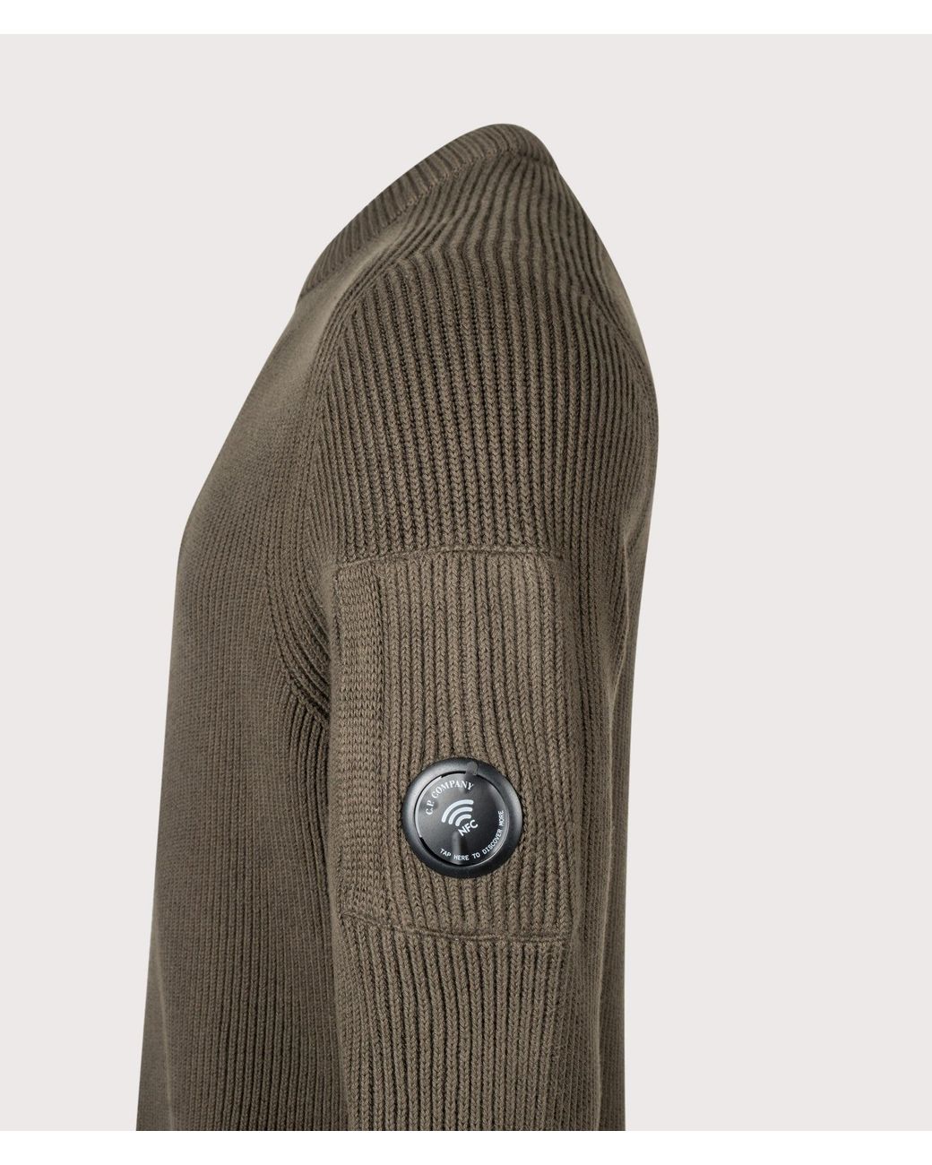 C P Company Gray Full Rib Cotton Crewneck Lens Jumper for men