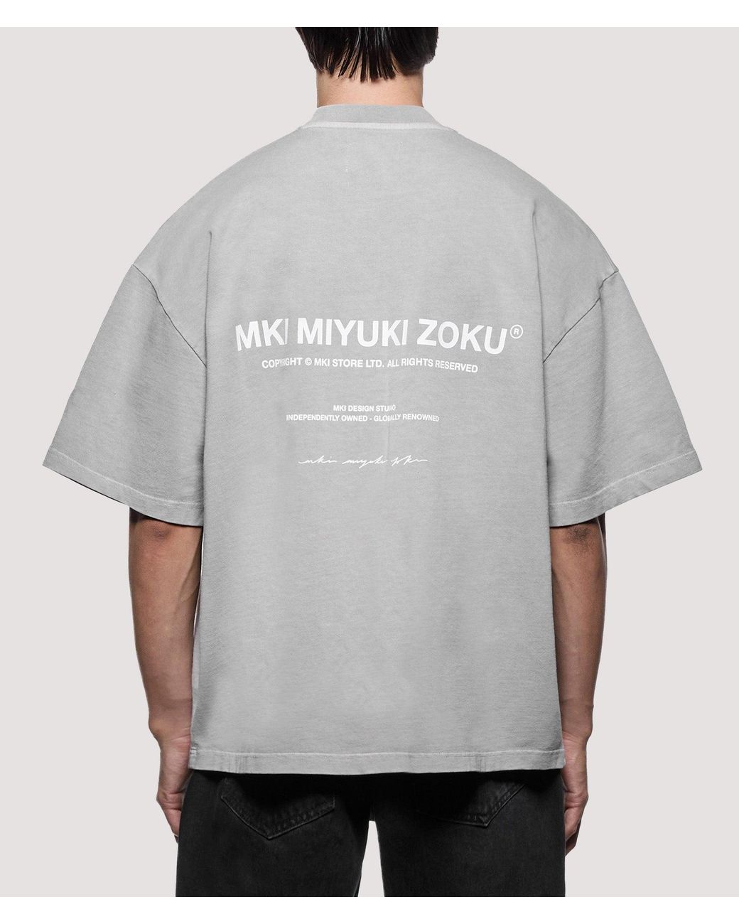 MKI Miyuki-Zoku Gray Oversized Box Fit Design Studio T-Shirt for men