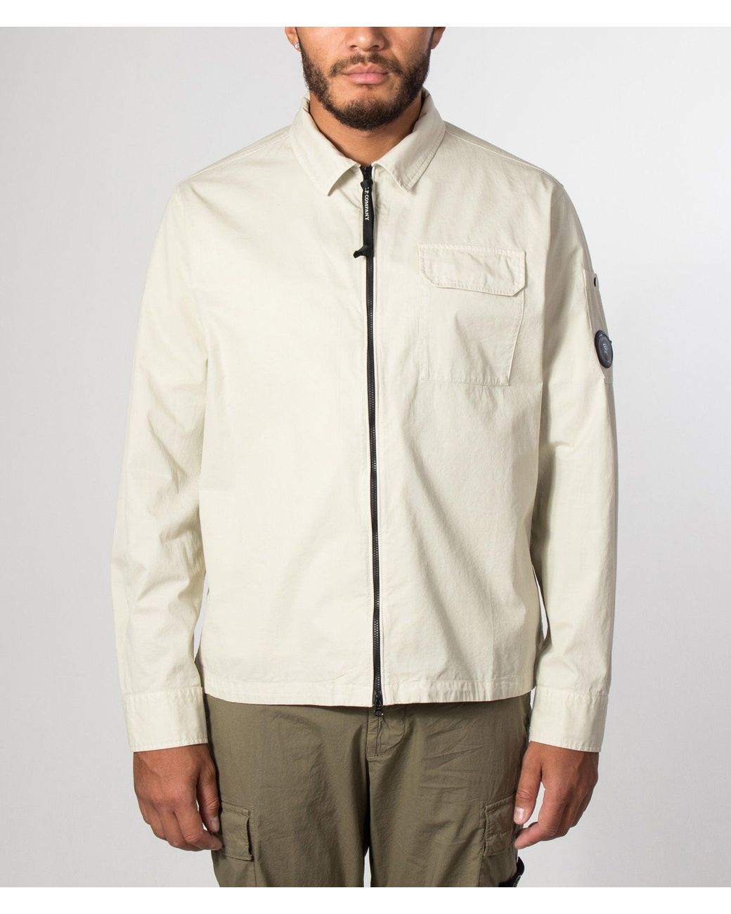 C P Company Natural Organic Gabardine Zipped Lens Overshirt for men