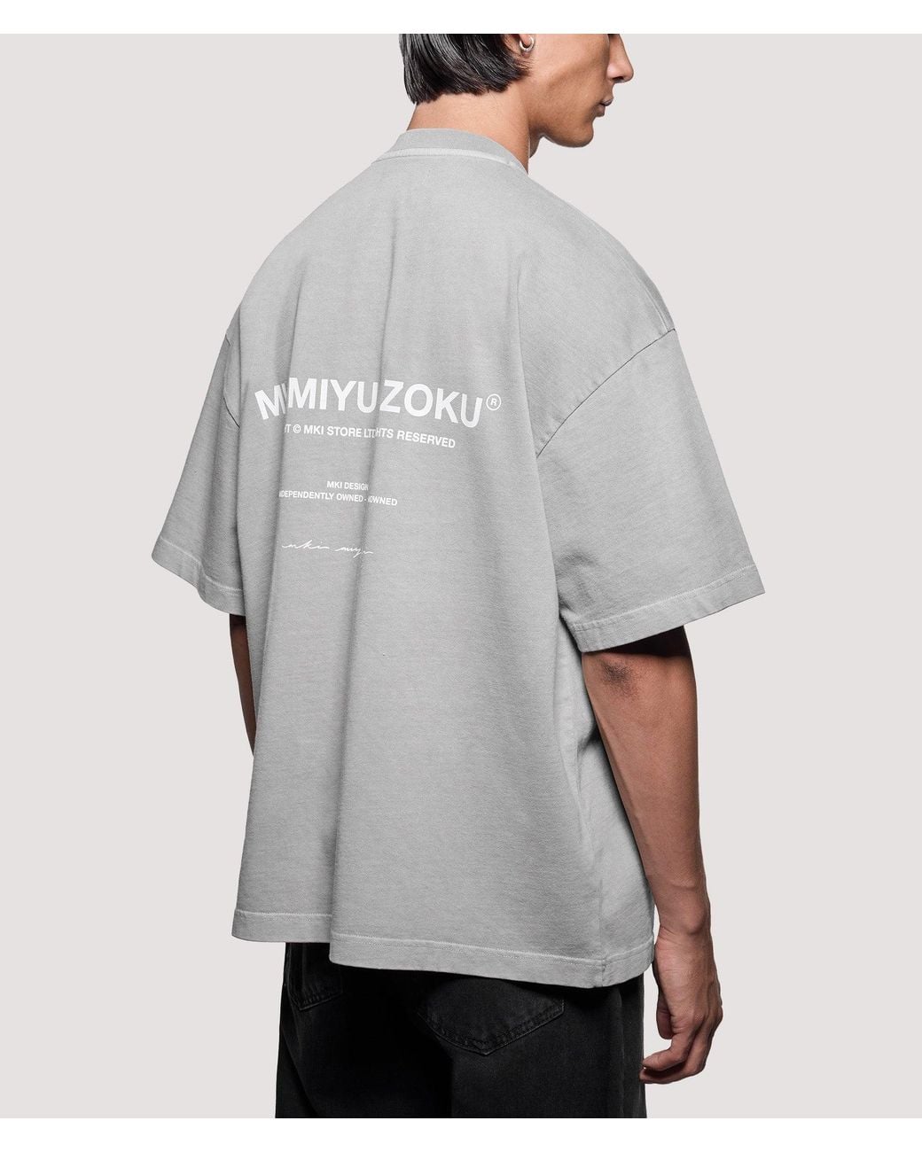 MKI Miyuki-Zoku Gray Oversized Box Fit Design Studio T-Shirt for men