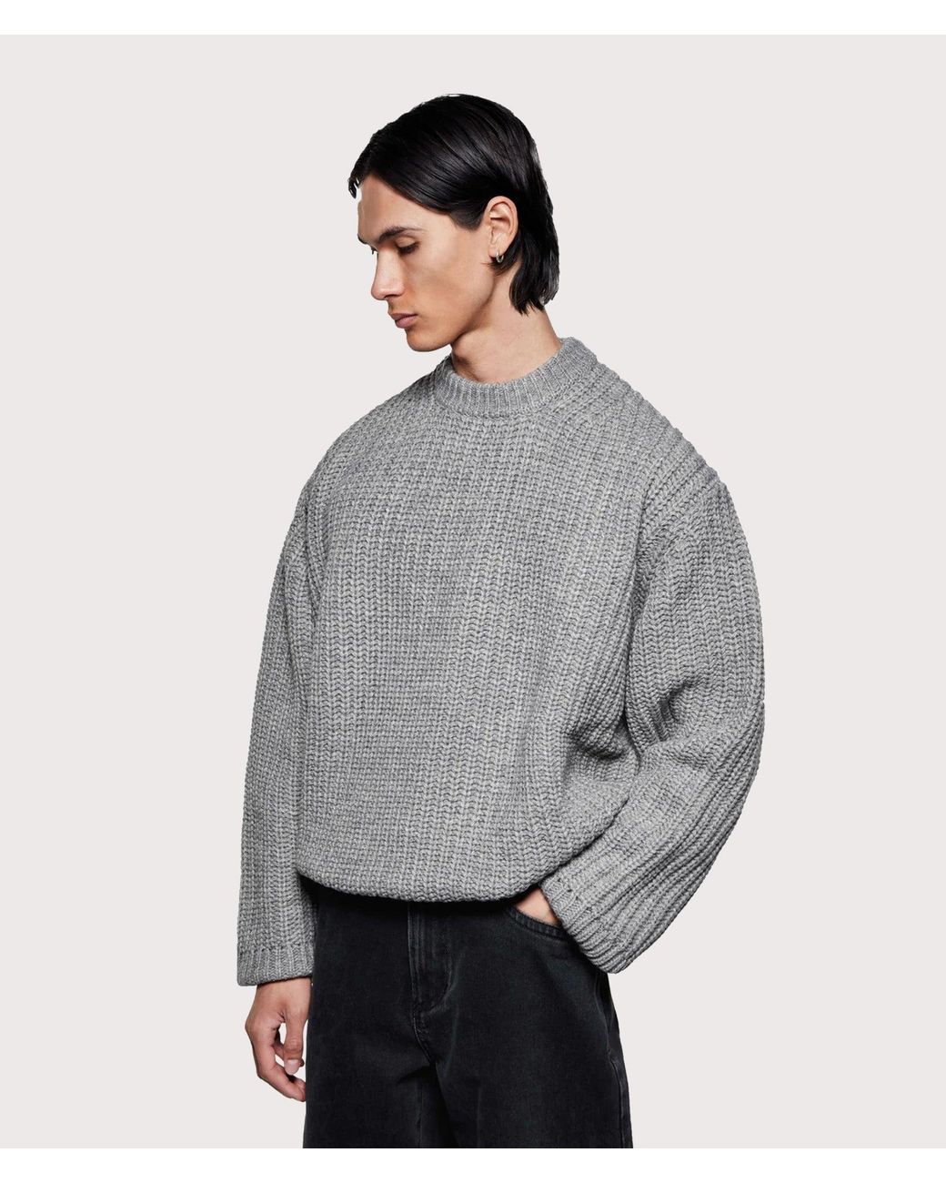 MKI Miyuki-Zoku Gray Oversized Chunky Rib Knit Crewneck Jumper for men
