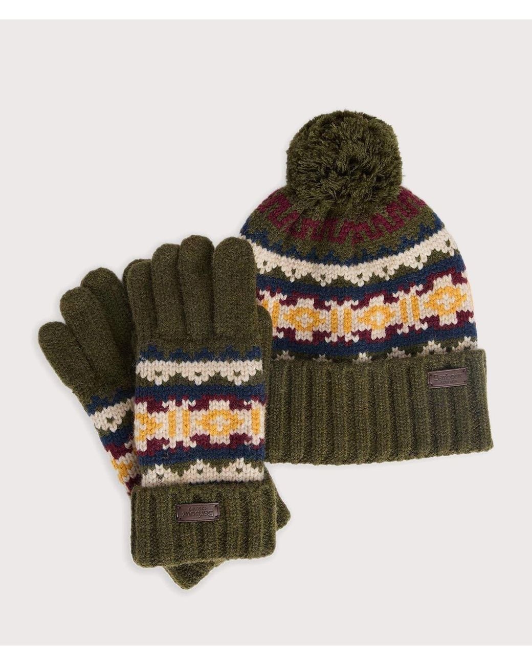 Barbour Green Kane Knitted Beanie &Amp; Gloves Gift Set for men